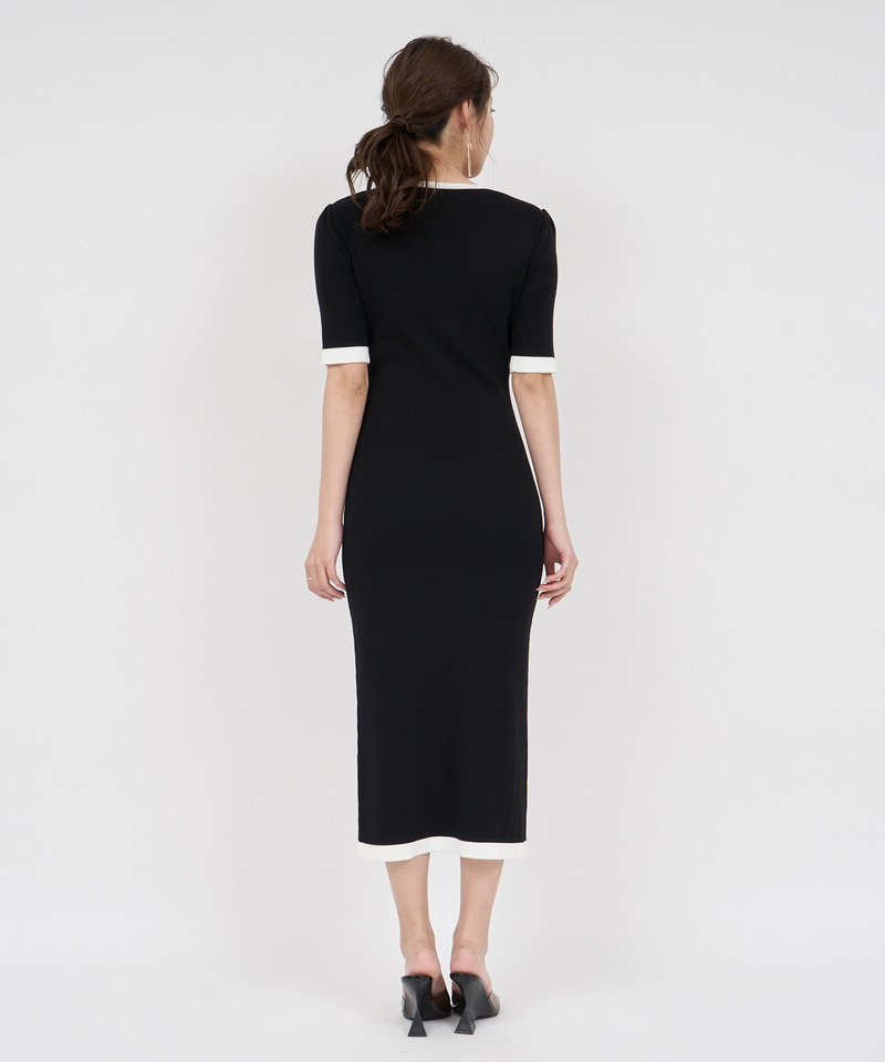 ボレロ風配色ビット付タイトワンピース 詳細画像 ベージュ 3