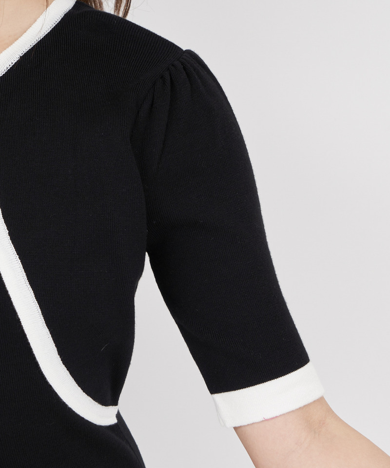 ボレロ風配色ビット付タイトワンピース 詳細画像 ベージュ 5