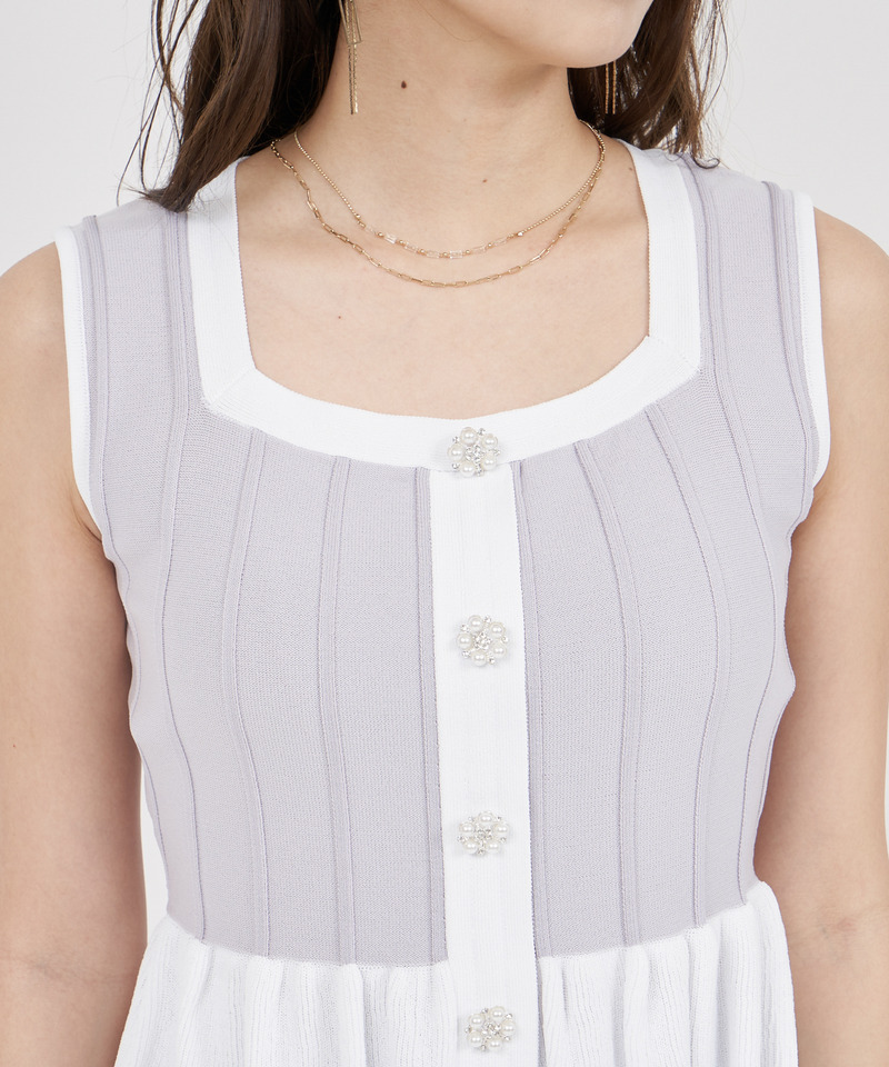 配色ペプラムノースリーブニットトップス 詳細画像 ブルー 5