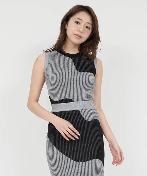 カーブアートラメニットトップス 詳細画像