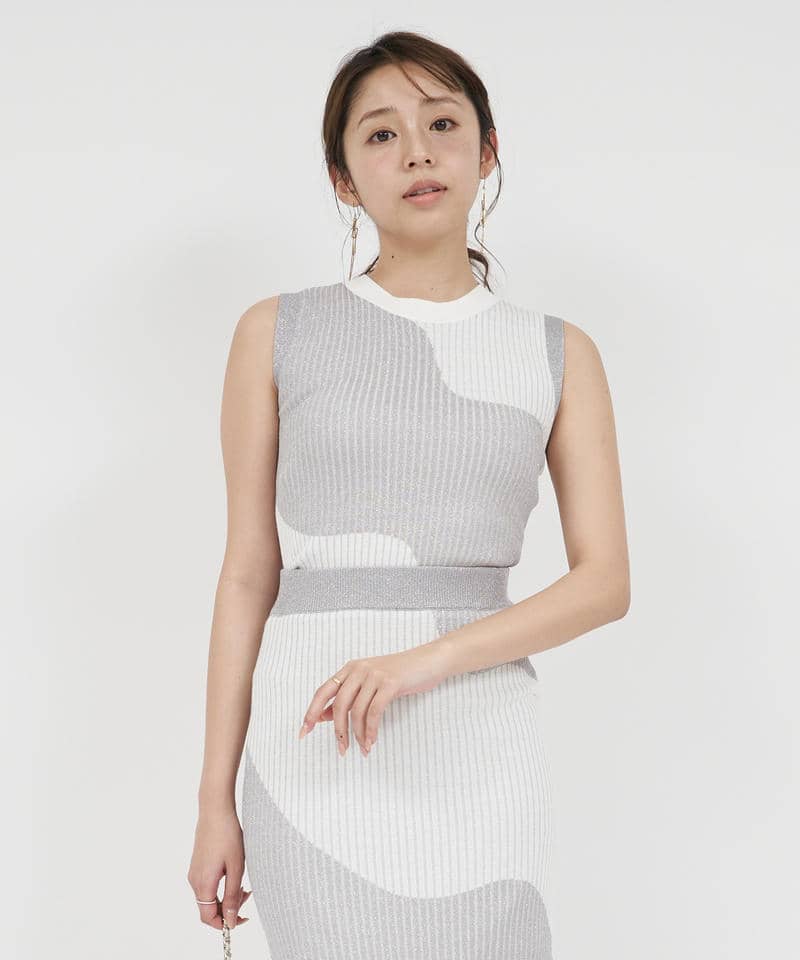 カーブアートラメニットトップス 詳細画像 オフホワイト 1