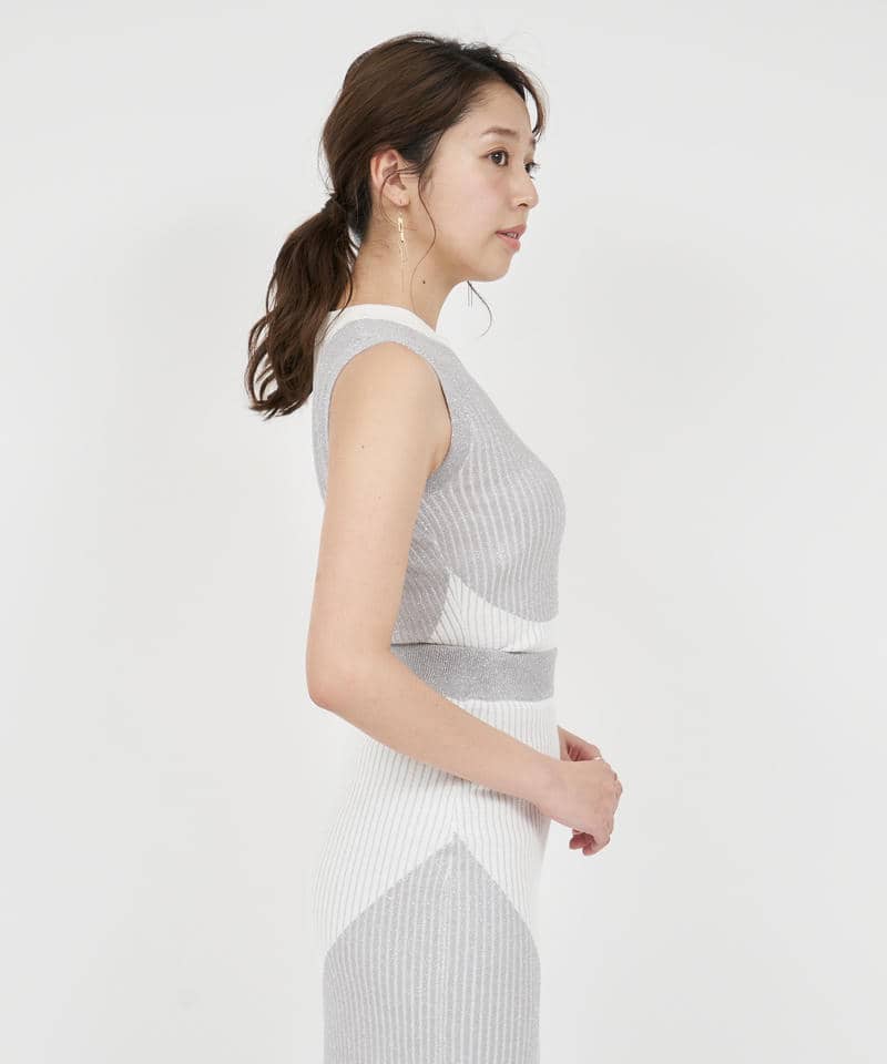 カーブアートラメニットトップス 詳細画像 オフホワイト 2