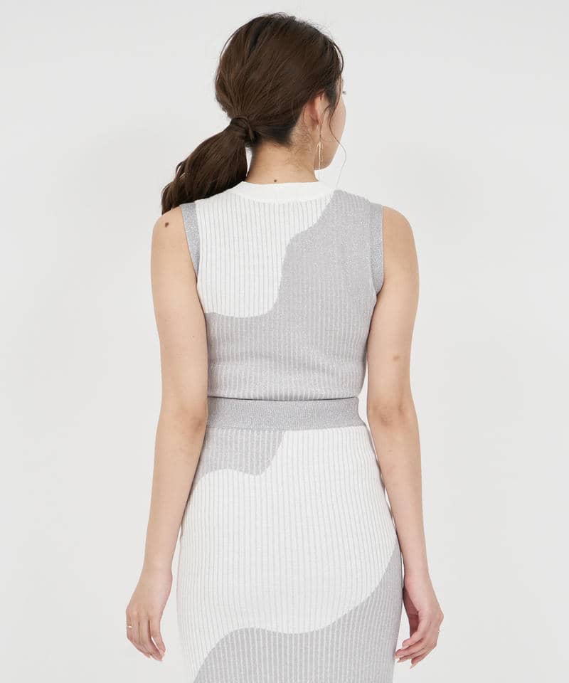 カーブアートラメニットトップス 詳細画像 オフホワイト 3