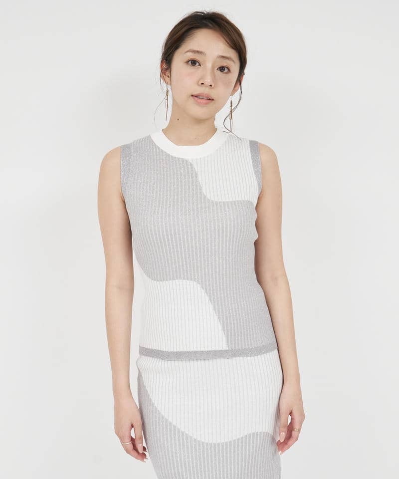 カーブアートラメニットトップス 詳細画像 オフホワイト 6