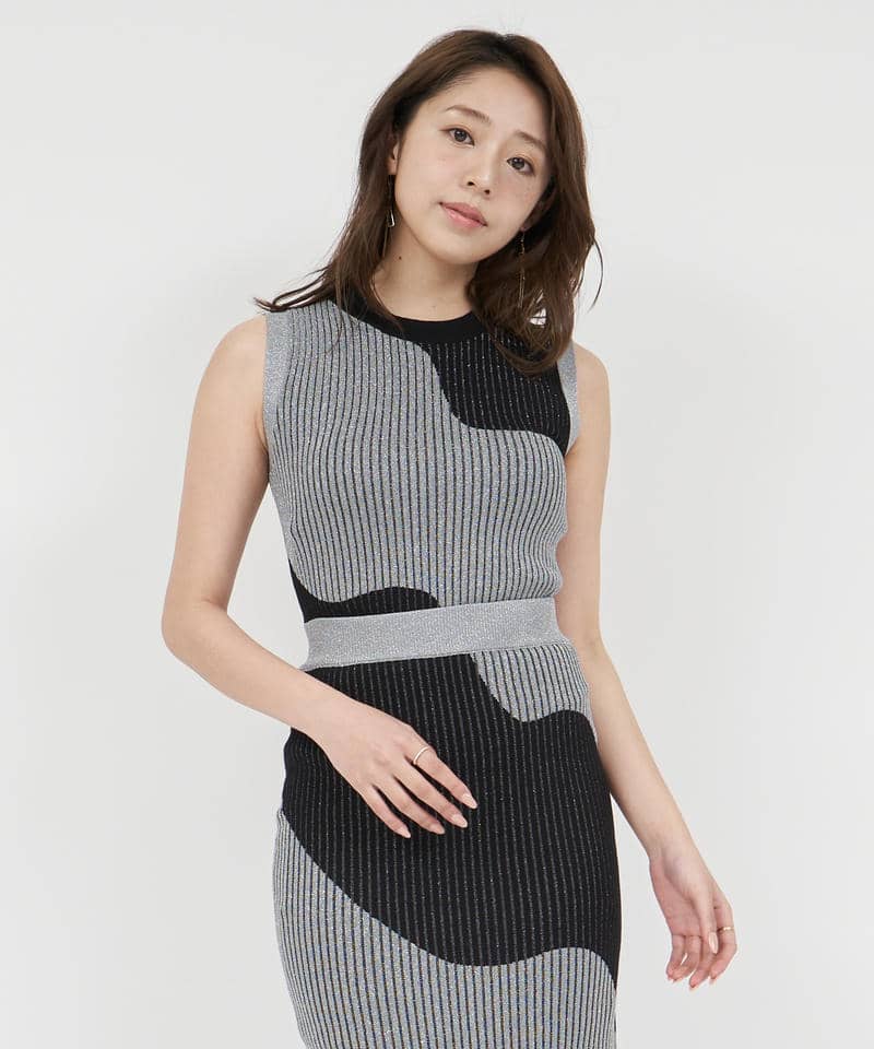 カーブアートラメニットトップス 詳細画像 ブラック 1