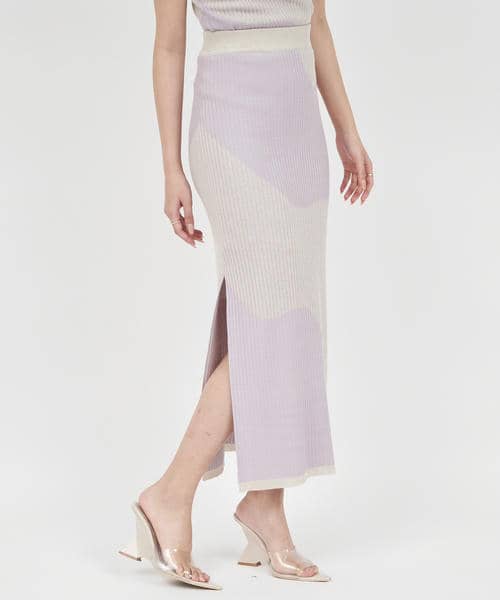 カーブアートラメロングタイトスカート 詳細画像