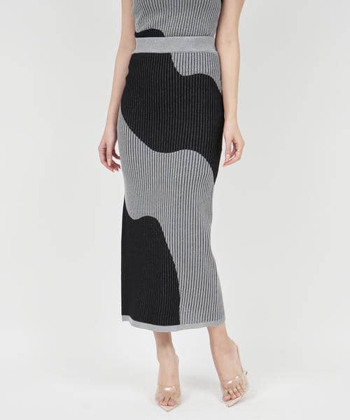 カーブアートラメロングタイトスカート 詳細画像