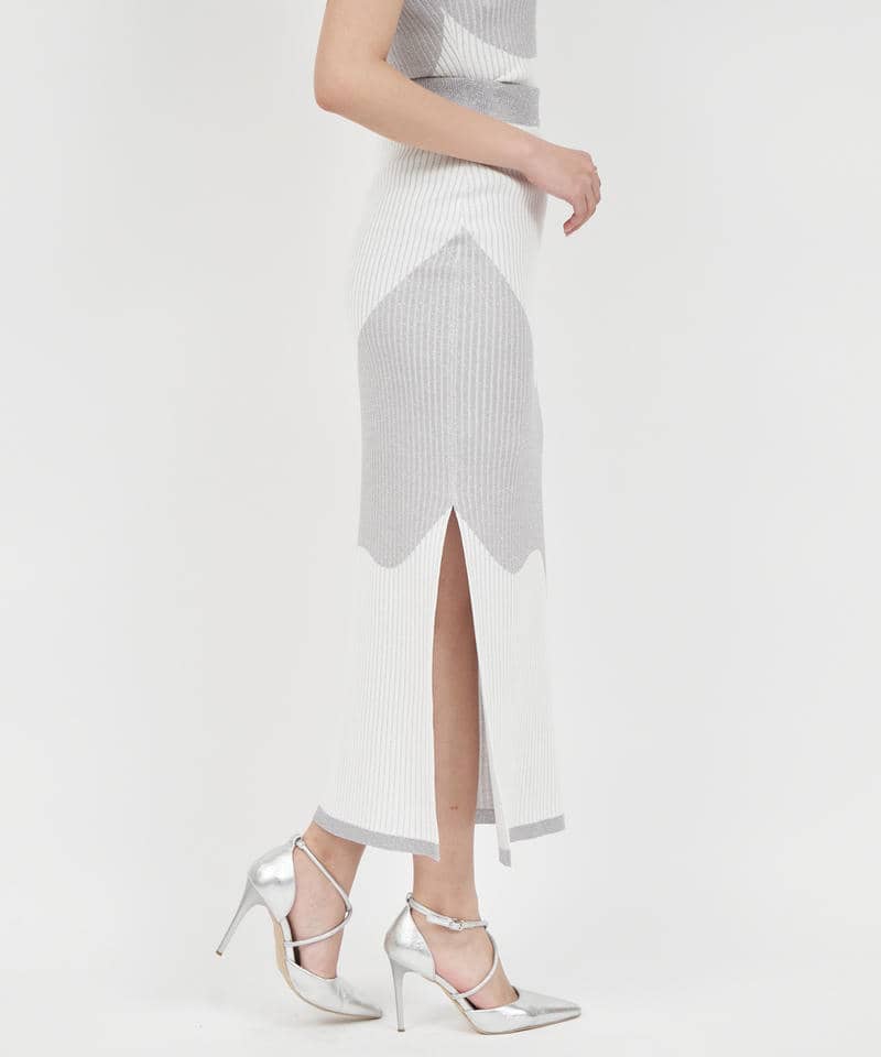 カーブアートラメロングタイトスカート 詳細画像 オフホワイト 2