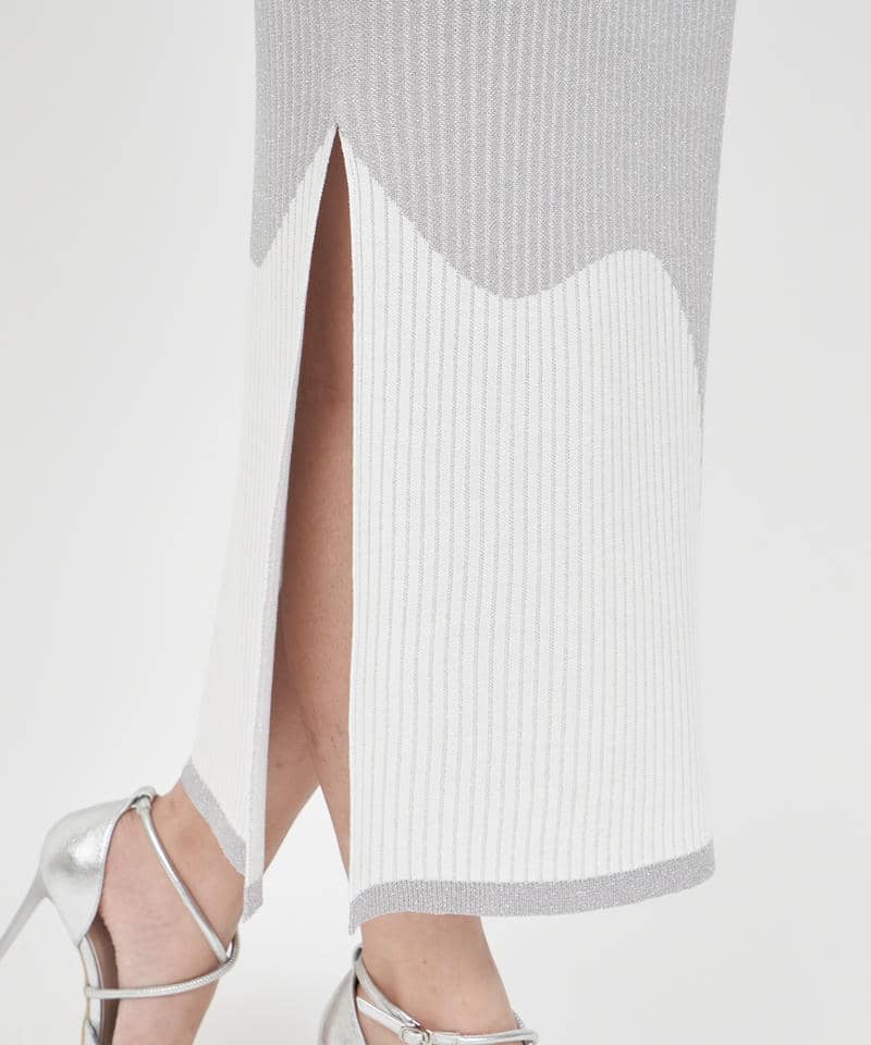 カーブアートラメロングタイトスカート 詳細画像 オフホワイト 5