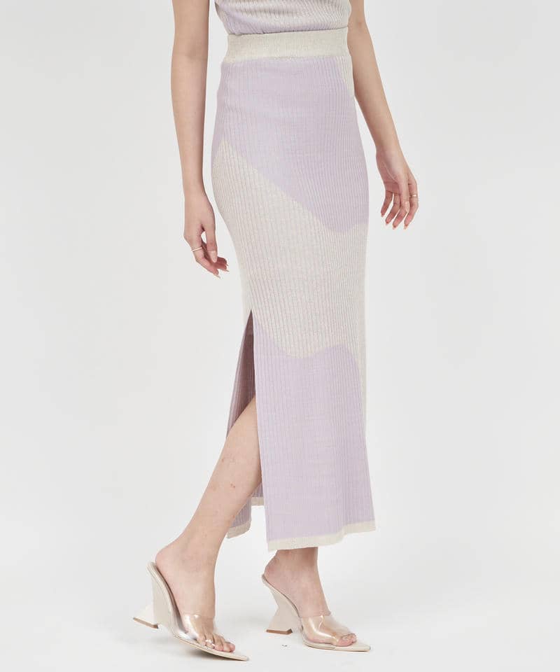 カーブアートラメロングタイトスカート 詳細画像 パープル 1