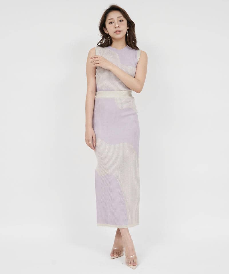 カーブアートラメロングタイトスカート 詳細画像 パープル 2