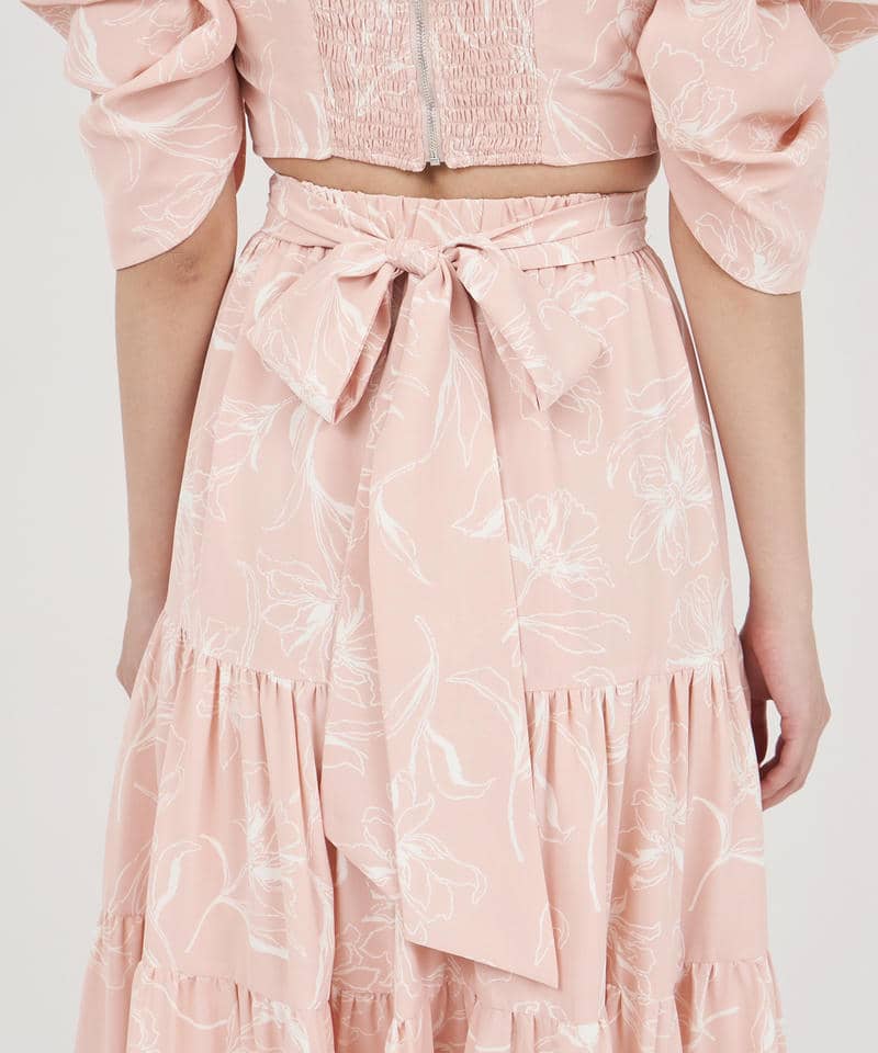 【丈が選べる】ラインフラワー柄マキシワンピース 詳細画像 ピンク 7