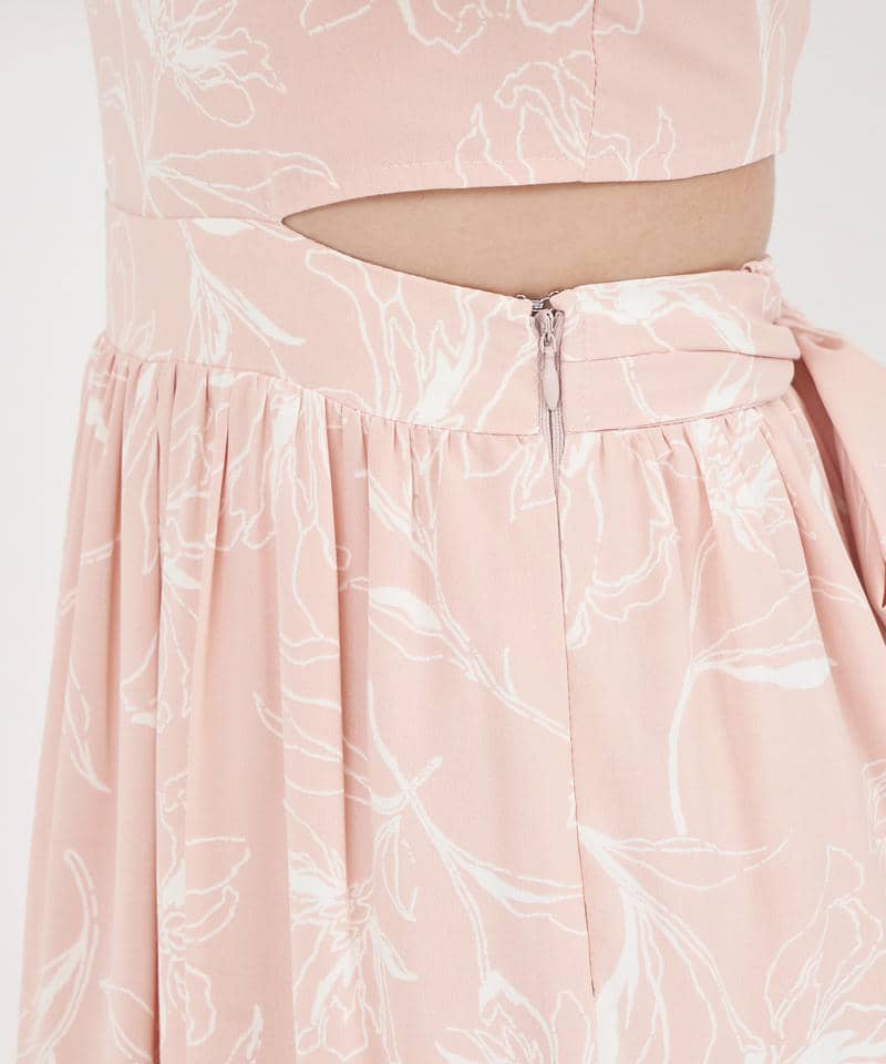 【丈が選べる】ラインフラワー柄マキシワンピース 詳細画像 ピンク 8