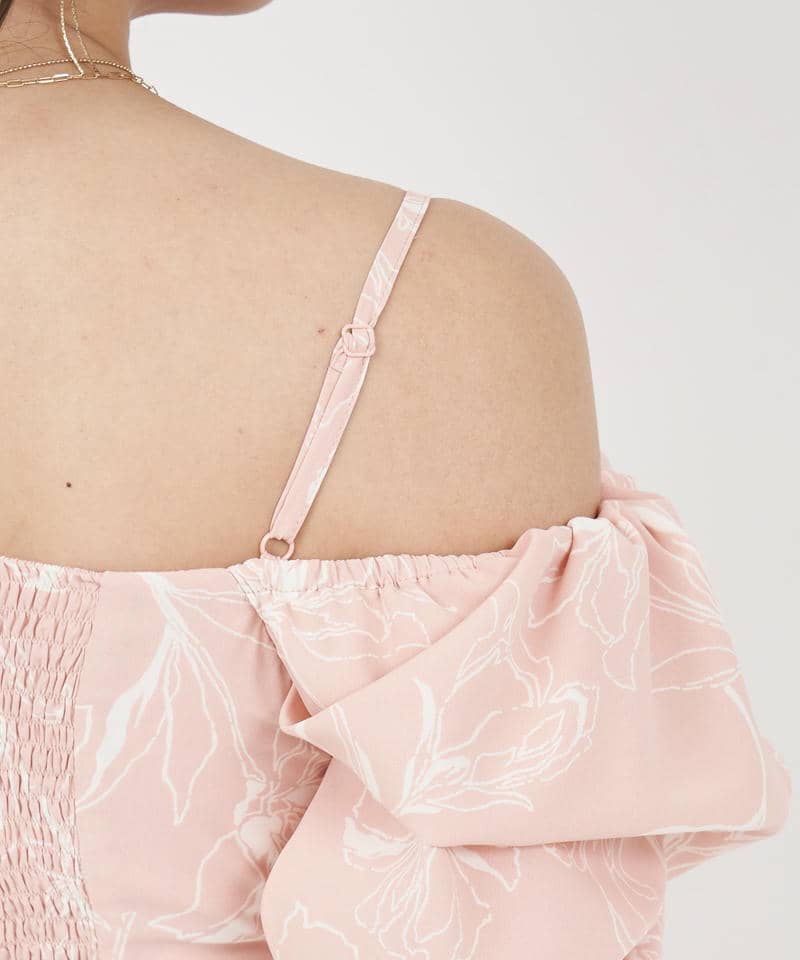 【丈が選べる】ラインフラワー柄マキシワンピース 詳細画像 ピンク 9