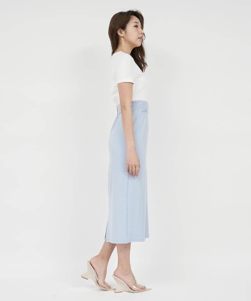 【丈が選べる】エンブレム刺しゅうカットタイトワンピース 詳細画像 ブルー 2