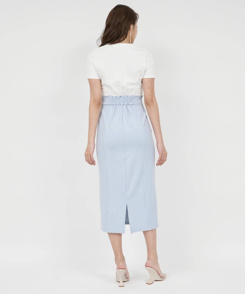 【丈が選べる】エンブレム刺しゅうカットタイトワンピース 詳細画像 ブルー 3