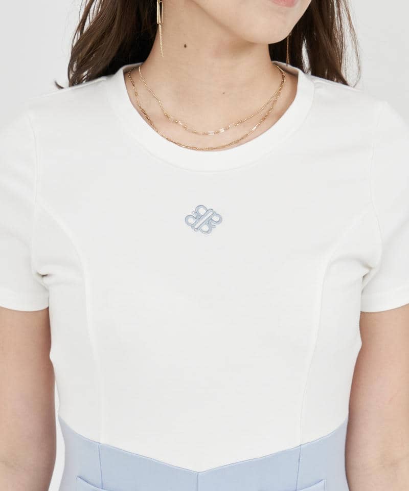 【丈が選べる】エンブレム刺しゅうカットタイトワンピース 詳細画像 ブルー 4