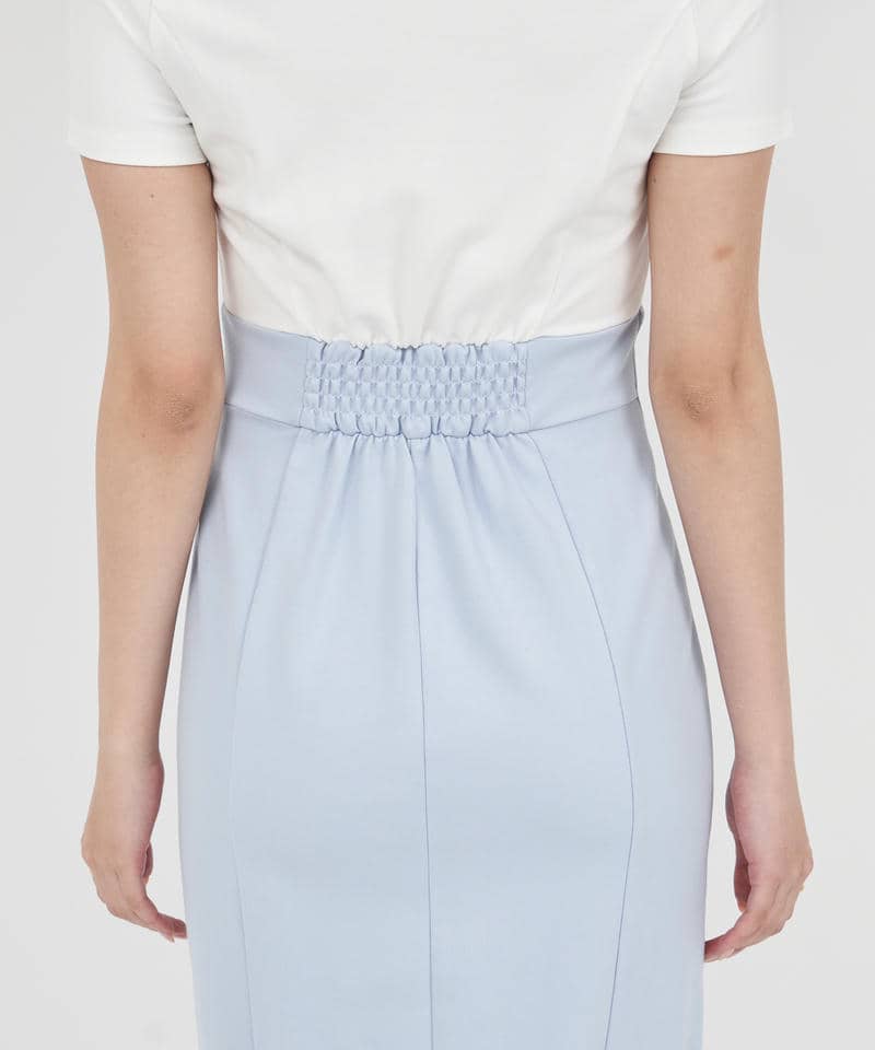 【丈が選べる】エンブレム刺しゅうカットタイトワンピース 詳細画像 ブルー 6