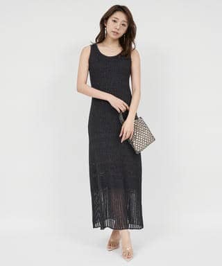 透かし編みニットマキシワンピース