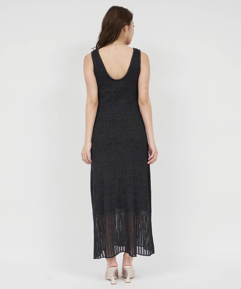 透かし編みニットマキシワンピース 詳細画像 ブラック 3