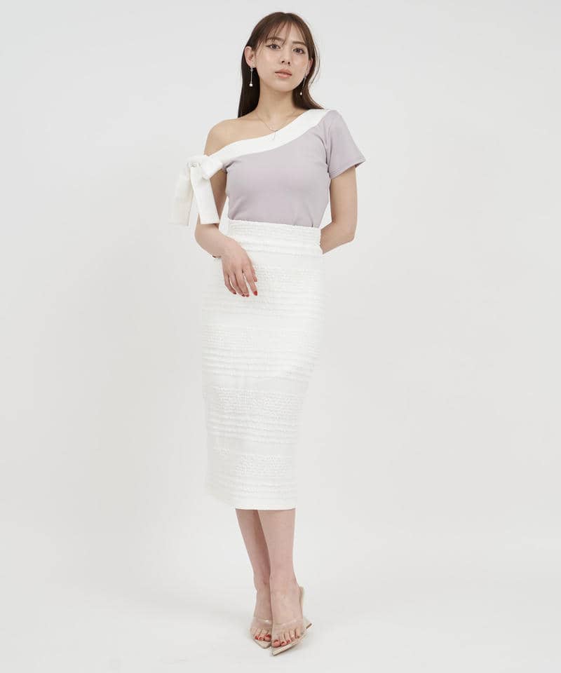 リボンワンショル配色カットトップス 詳細画像 ライトグレー 2