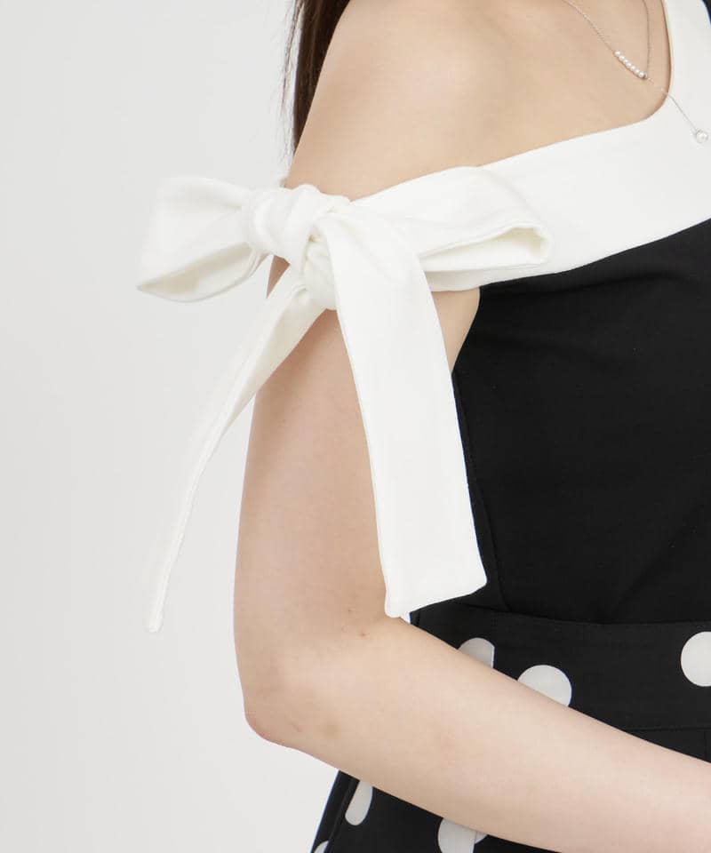 リボンワンショル配色カットトップス 詳細画像 ブラック 5