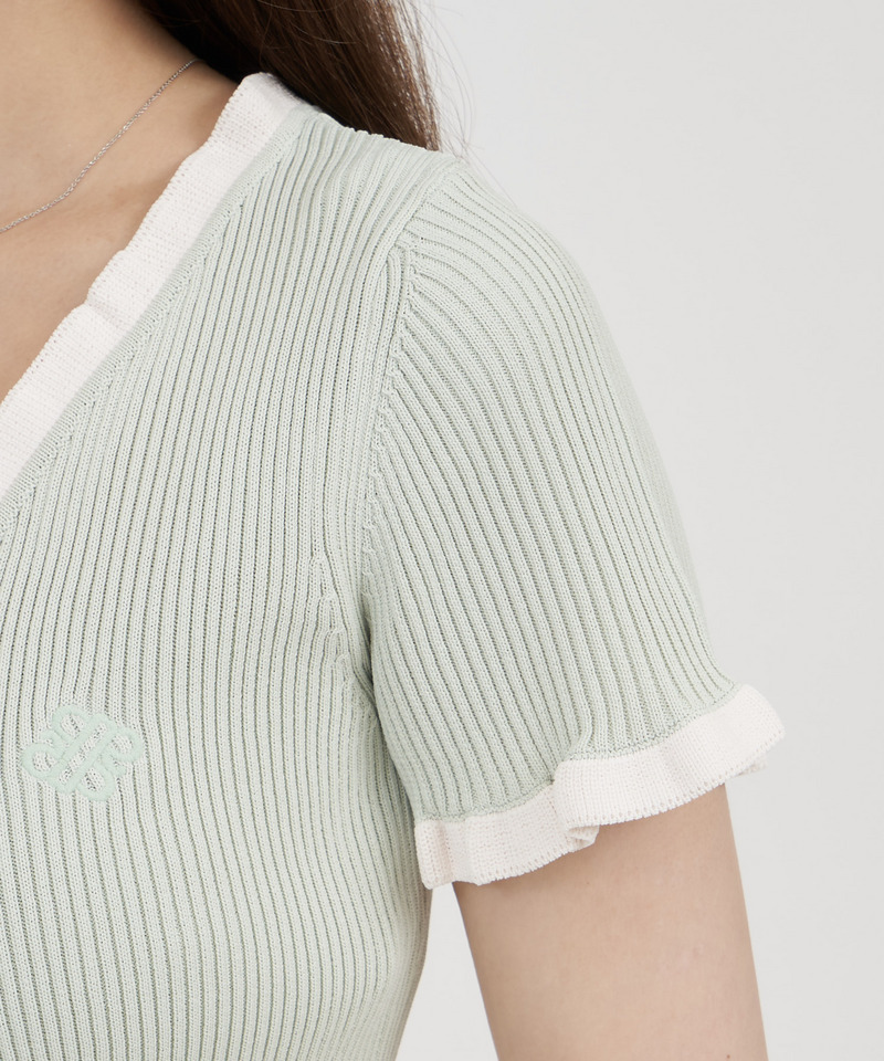 配色フリル半袖ニットカーディガン 詳細画像 ライトグレー 6