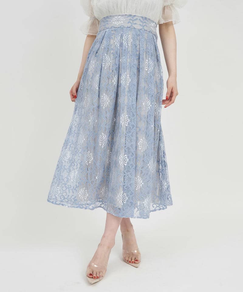 ラメレースフレアスカート 詳細画像 ブルー 1