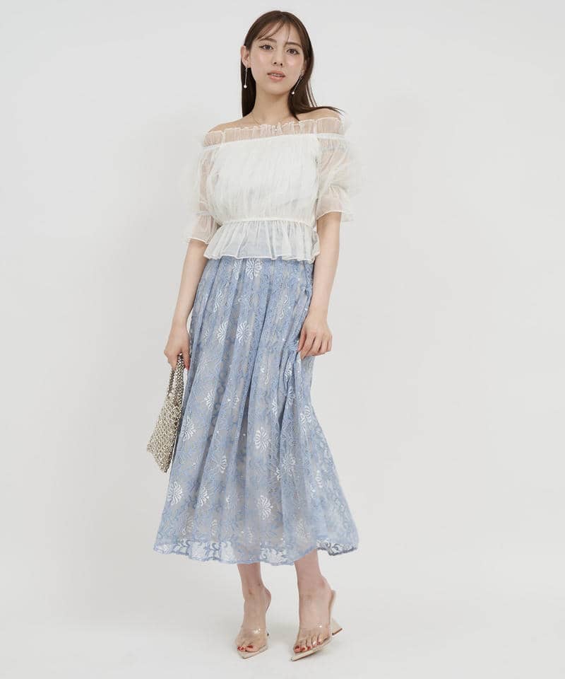 ラメレースフレアスカート 詳細画像 ブルー 7