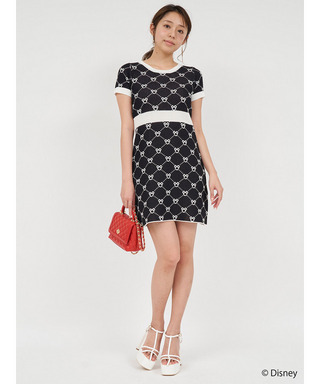 【さりげなミッキー】配色ジャガードニットミニワンピース