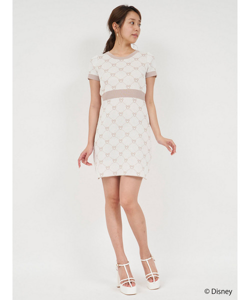 【さりげなミッキー】配色ジャガードニットミニワンピース 詳細画像