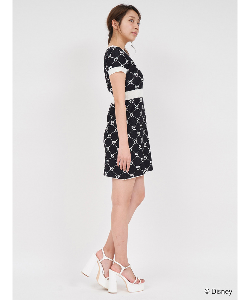 【さりげなミッキー】配色ジャガードニットミニワンピース 詳細画像 ブラック 2