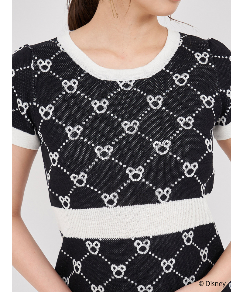 【さりげなミッキー】配色ジャガードニットミニワンピース 詳細画像 ブラック 4