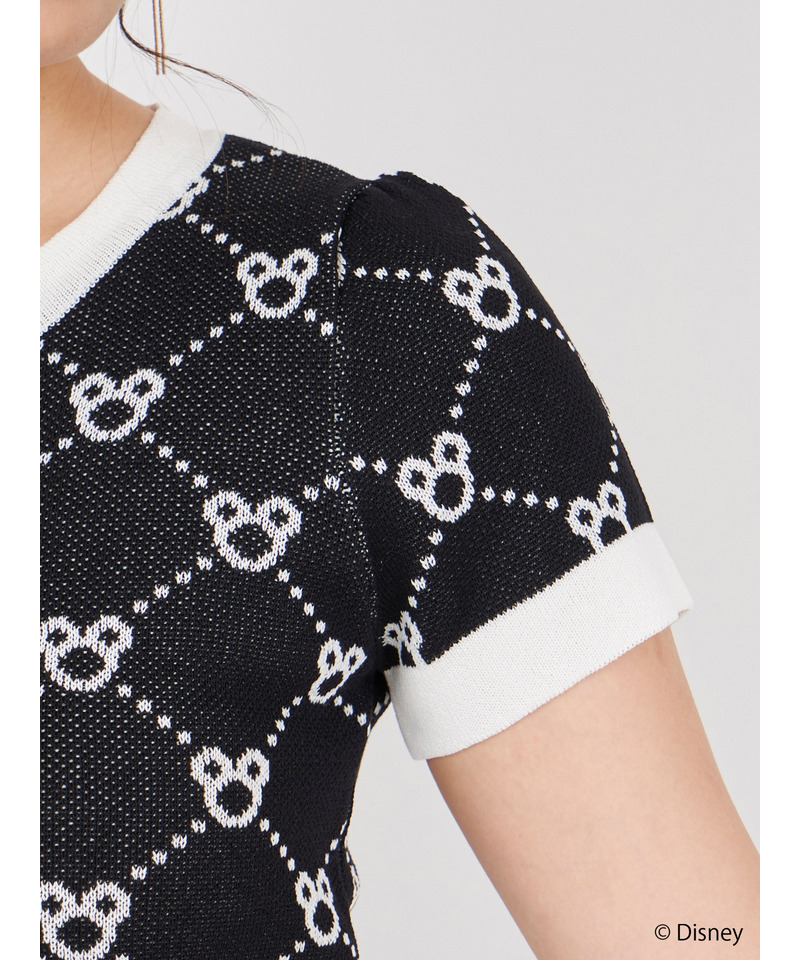 【さりげなミッキー】配色ジャガードニットミニワンピース 詳細画像 ブラック 5