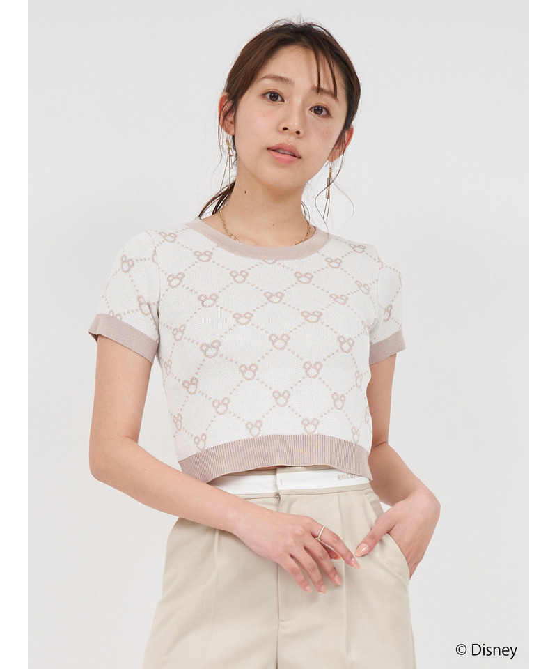 【さりげなミッキー】配色ジャガードニットトップス 詳細画像 オフホワイト 1