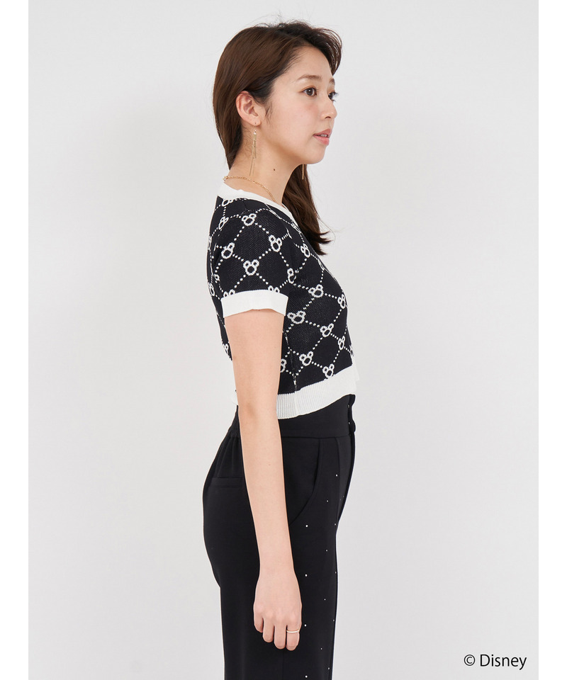 【さりげなミッキー】配色ジャガードニットトップス 詳細画像 ブラック 2