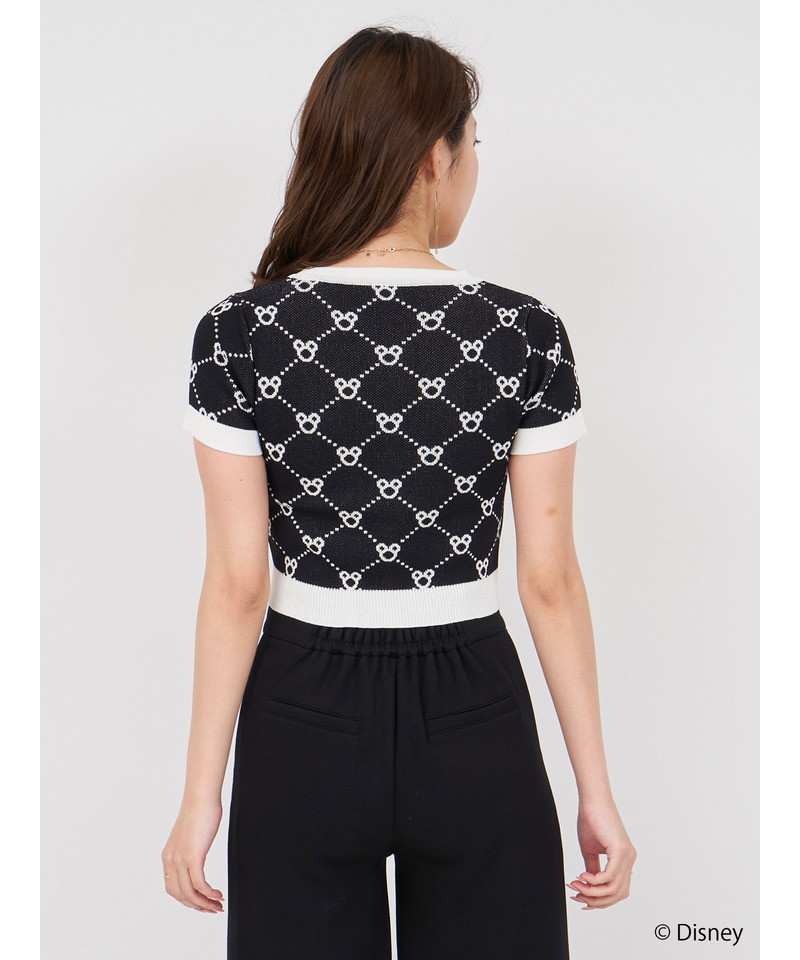 【さりげなミッキー】配色ジャガードニットトップス 詳細画像 ブラック 3