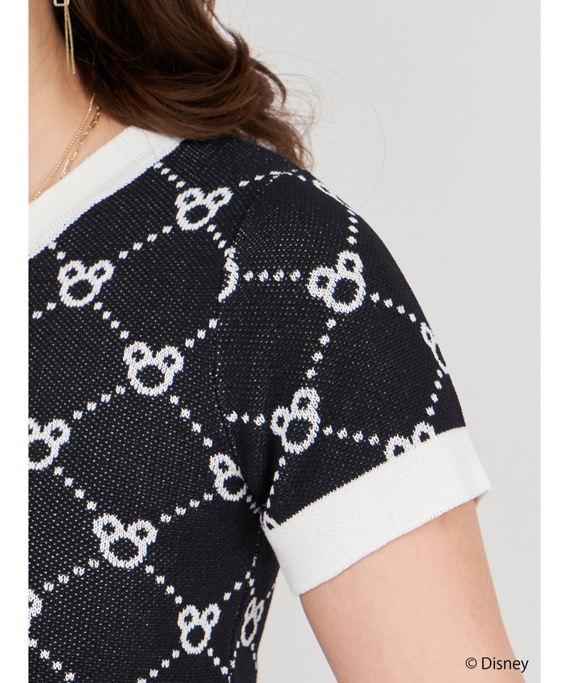 【さりげなミッキー】配色ジャガードニットトップス 詳細画像 ブラック 5