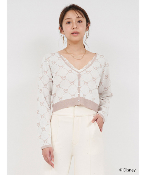 【さりげなミッキー】配色ジャガードニットカーディガン 詳細画像