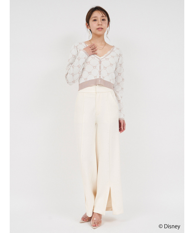 【さりげなミッキー】配色ジャガードニットカーディガン 詳細画像 オフホワイト 2