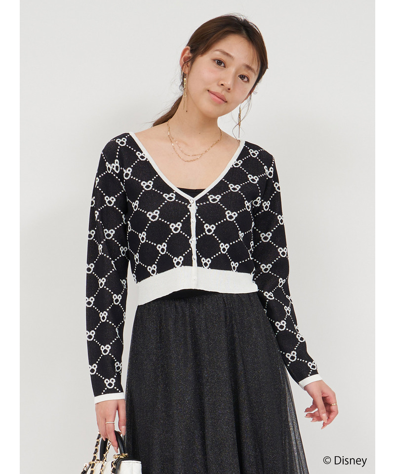 【さりげなミッキー】配色ジャガードニットカーディガン 詳細画像 ブラック 1