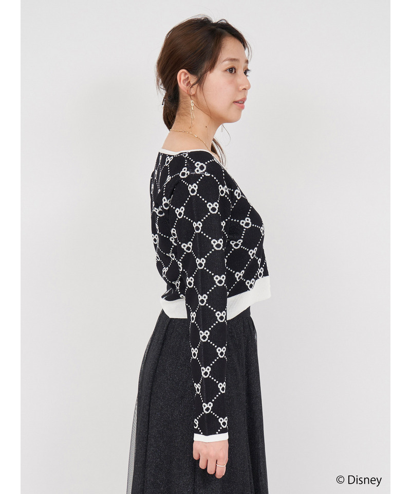 【さりげなミッキー】配色ジャガードニットカーディガン 詳細画像 ブラック 2