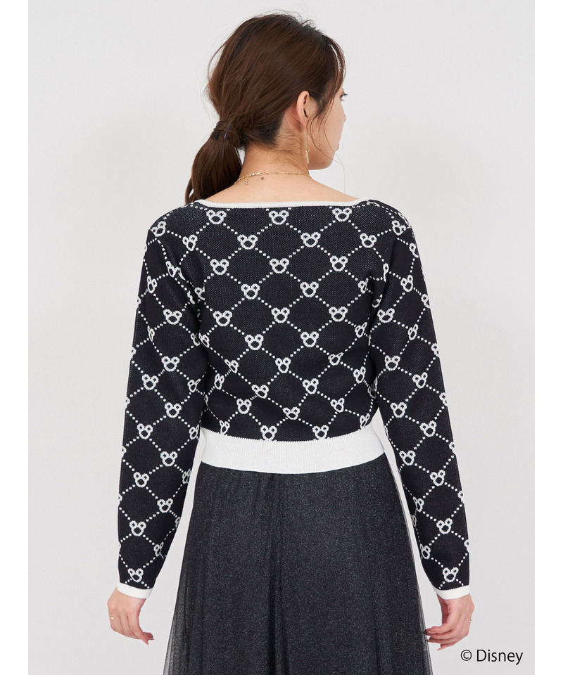 【さりげなミッキー】配色ジャガードニットカーディガン 詳細画像 ブラック 3