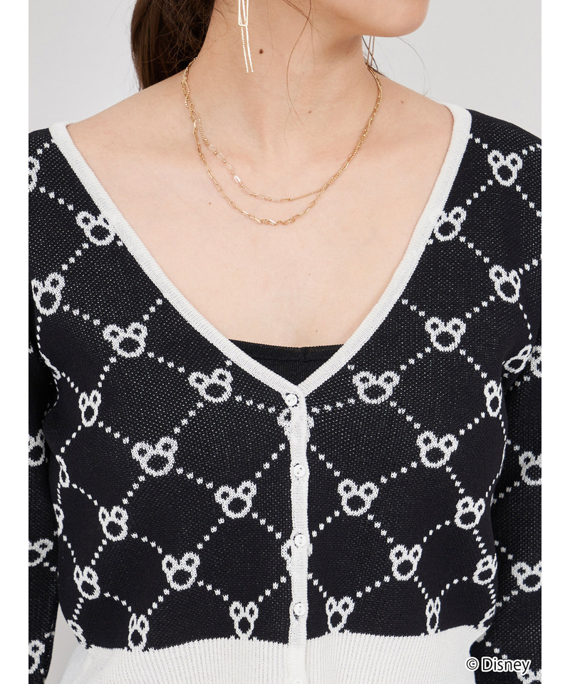 【さりげなミッキー】配色ジャガードニットカーディガン 詳細画像 ブラック 4