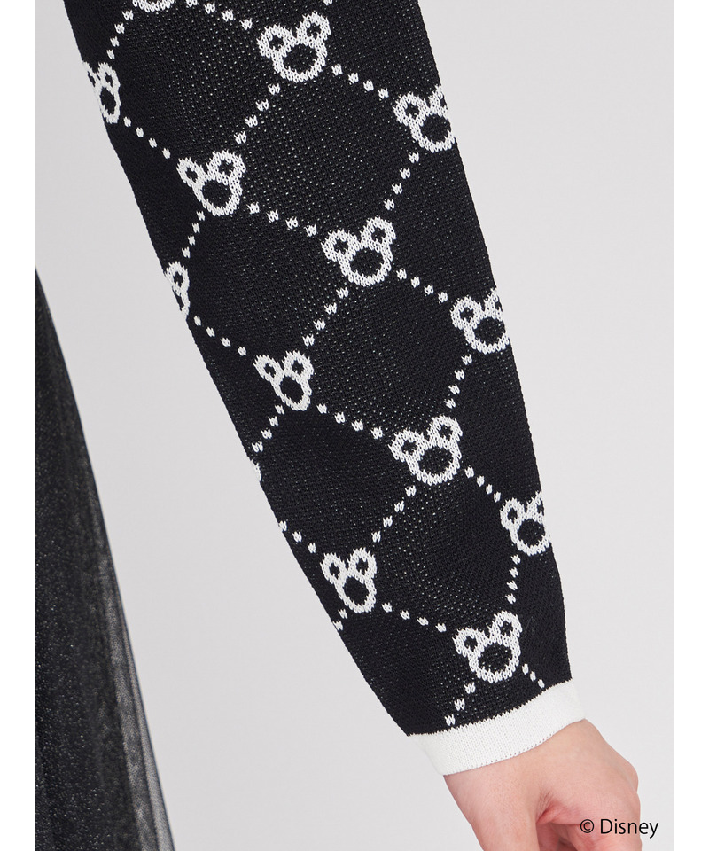 【さりげなミッキー】配色ジャガードニットカーディガン 詳細画像 ブラック 5