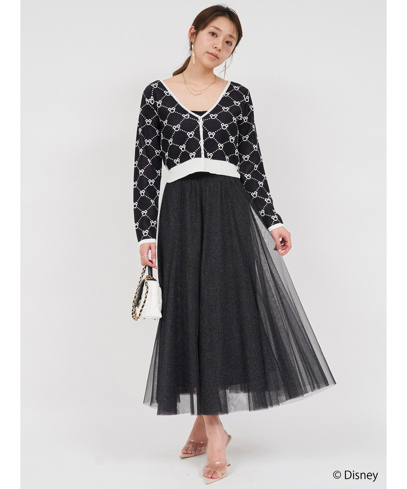 【さりげなミッキー】配色ジャガードニットカーディガン 詳細画像 ブラック 8