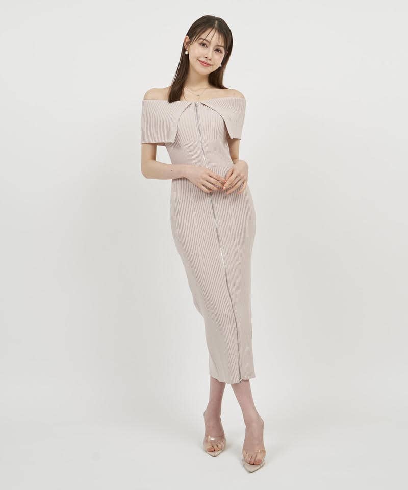 【丈が選べる】ダブルZIPオフショルタイトニットワンピース 詳細画像 ピンク 1