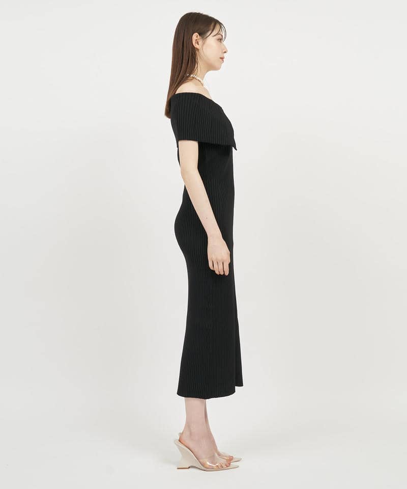 【丈が選べる】ダブルZIPオフショルタイトニットワンピース 詳細画像 ブラック 2