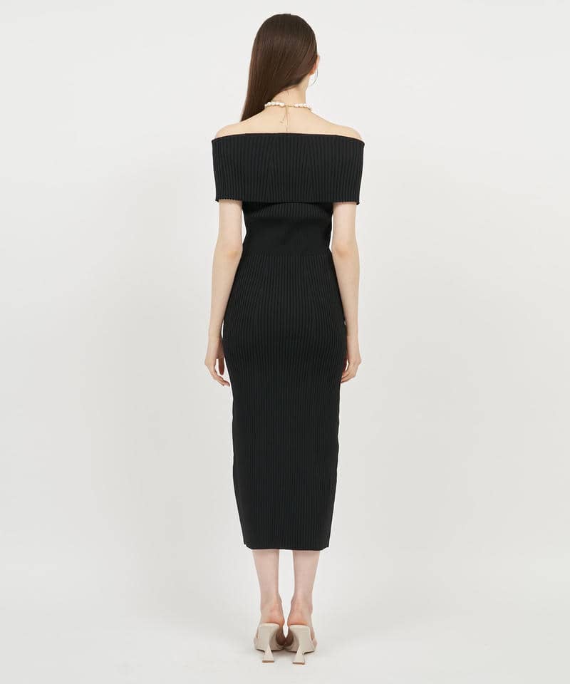 【丈が選べる】ダブルZIPオフショルタイトニットワンピース 詳細画像 ブラック 3