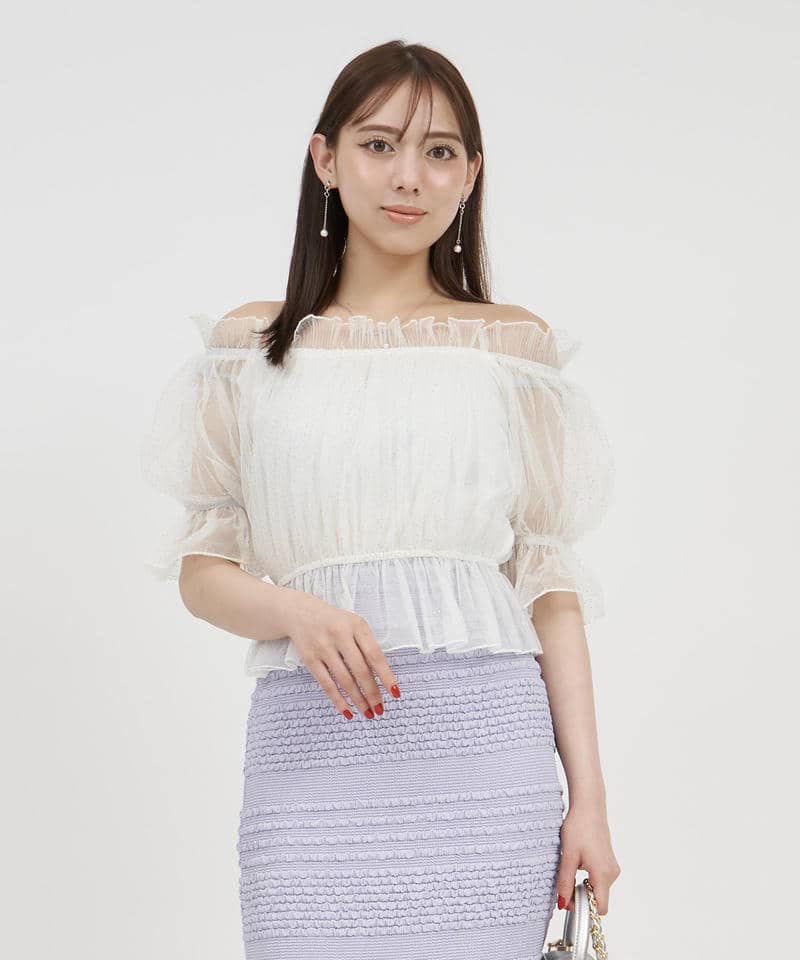 ラメチュールオフショルトップス 詳細画像 オフホワイト 1